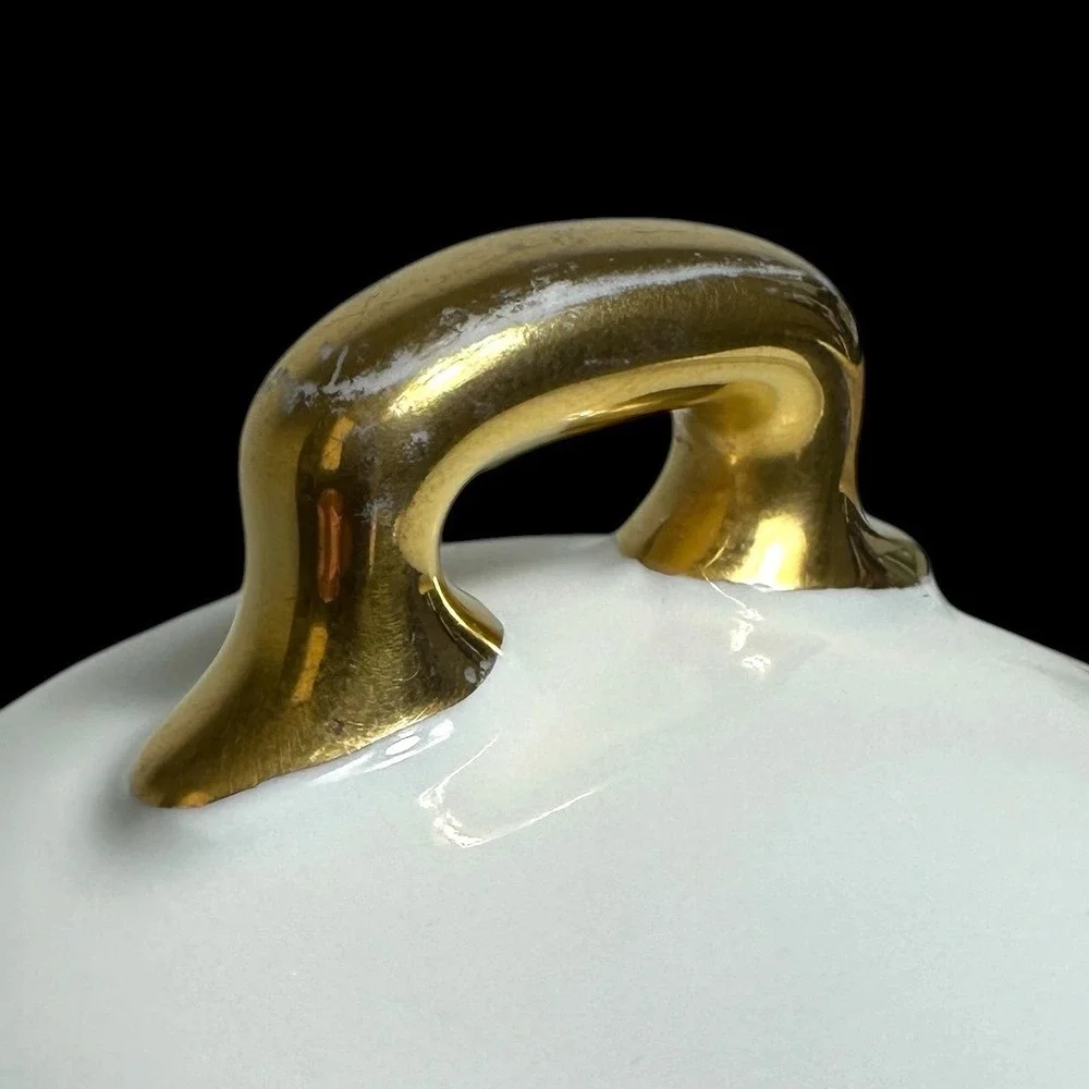 Vintage Epiag Royal Czechoslovakia White Porcelain Gold Trim Sugar & Creamer Set